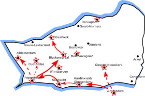 De onondebroken pijlen geven opeenvolgingen in de tijd aan. Als de relatie onzeker is, is de pijl onderbroken.